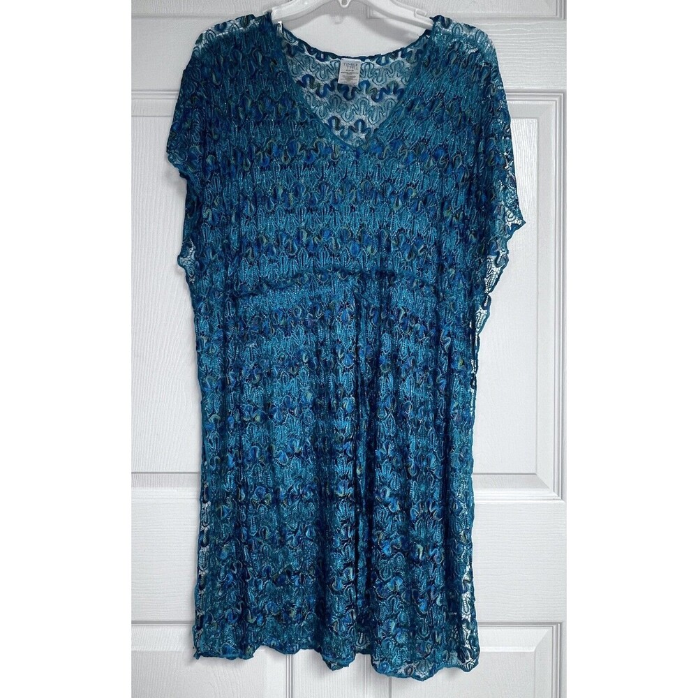 NWT Time Tru Sheer Floral Swim Cover Up Turquoise Blue S Cinch Waist Beachcore